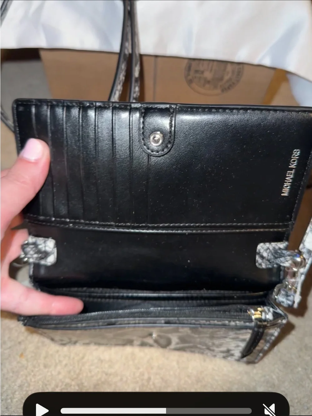 MICHAEL Michael Kors Black and White Snake-Print Crossbody Wallet